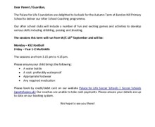 Crystal Palace Multi Skills and Football  Autumn Flyer